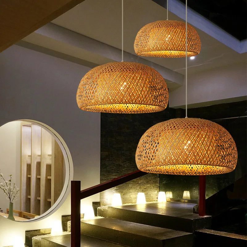 Handwoven Bamboo Pendant Lamp – Natural Rattan Wicker Lantern Light for Bedroom, Dining & Living Spaces 🌾🏮