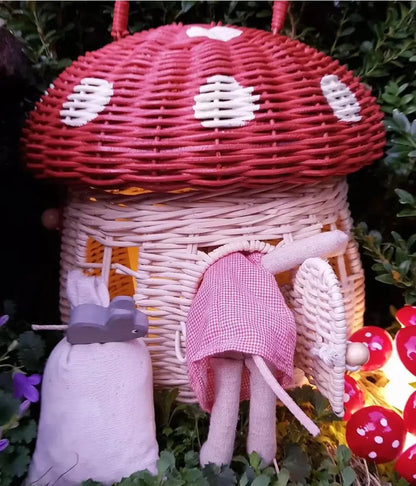 🍄 Handwoven Rattan Mushroom Basket – Adorable Wicker Storage Bag for Kids, Beach & Home Decor 🌿✨
