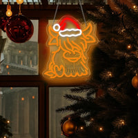 Highland Cow Neon LED Light 🐮✨ | Cute Christmas Wall Decor with Santa Hat 🎄 Perfect for Bedroom, Living Room & Holiday Gifts 💖