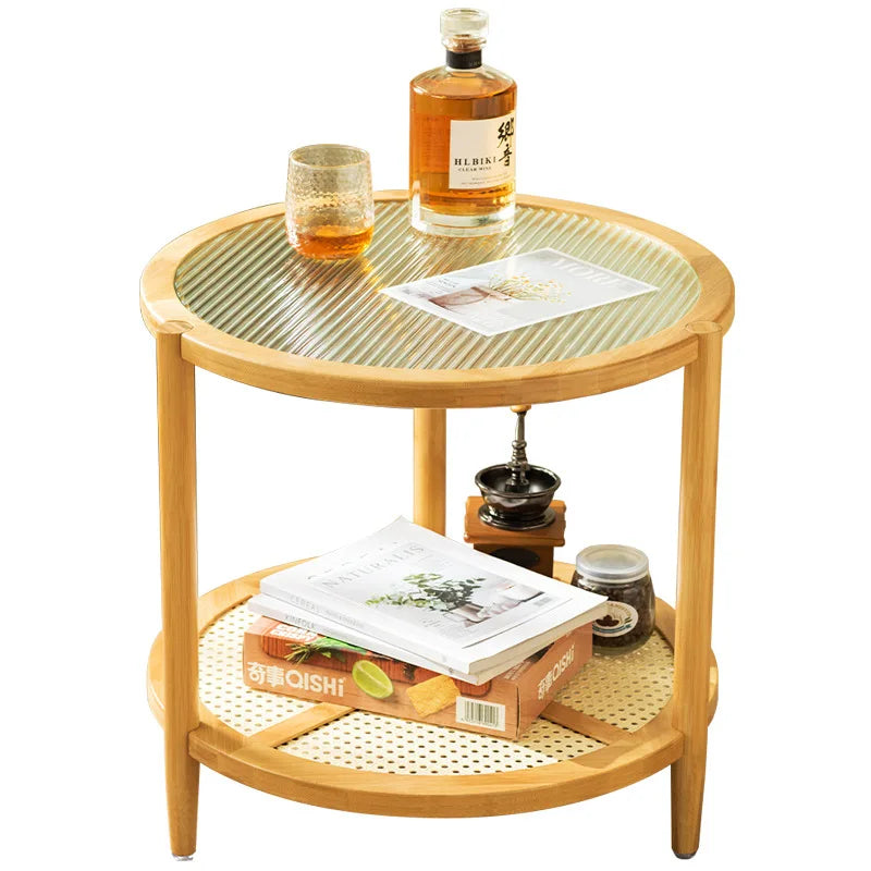 Round Glass & Rattan Coffee Table – Boho Chic Side Table for Living Room or Bedroom 🌿☕