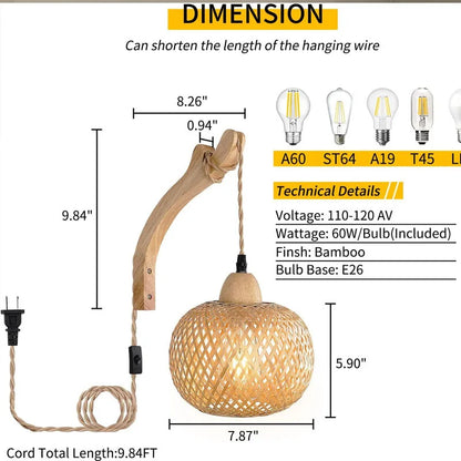 🌿 Handwoven Bamboo Wall Lamp – Natural Rattan Wicker Lantern Light for Bedroom & Living Spaces 🏮✨