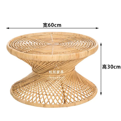 Handwoven Rattan Hourglass Coffee Table – Boho Chic Round Center Table for Living Room & Bedroom ☕🌾