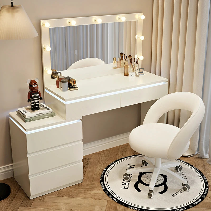 Luxury Hollywood Light Vanity Dressing Table – Modern Makeup Desk With Drawers & Chair