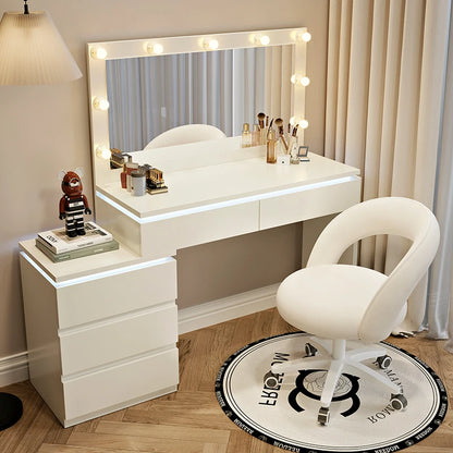 Luxury Hollywood Light Vanity Dressing Table – Modern Makeup Desk With Drawers & Chair