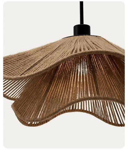 🌸 Wabi Sabi Rattan Flower Pendant Lamp – Minimalist Hemp Rope Ceiling Light for Bedroom, Dining & Café Decor ✨