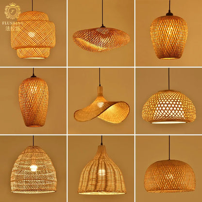 🌾 Handwoven Bamboo Rattan Pendant Lamp – Japanese Style Ceiling Light with Natural Wicker Shade for Bedroom, Dining & Living Spaces ✨