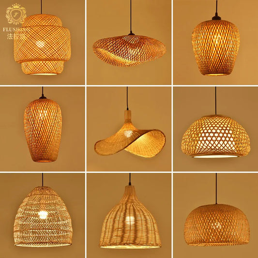 🌾 Handwoven Bamboo Rattan Pendant Lamp – Japanese Style Ceiling Light with Natural Wicker Shade for Bedroom, Dining & Living Spaces ✨