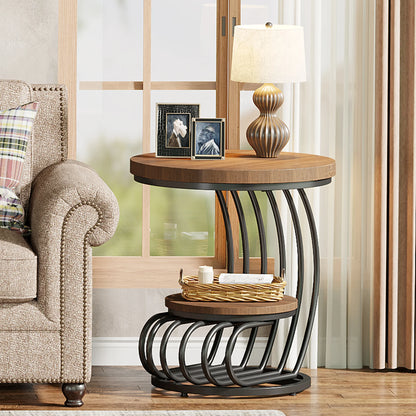 ✨ Modern Gold Round End Table – 2-Tier Faux Marble Side Table with Storage Shelf for Elegant Living Spaces 💫