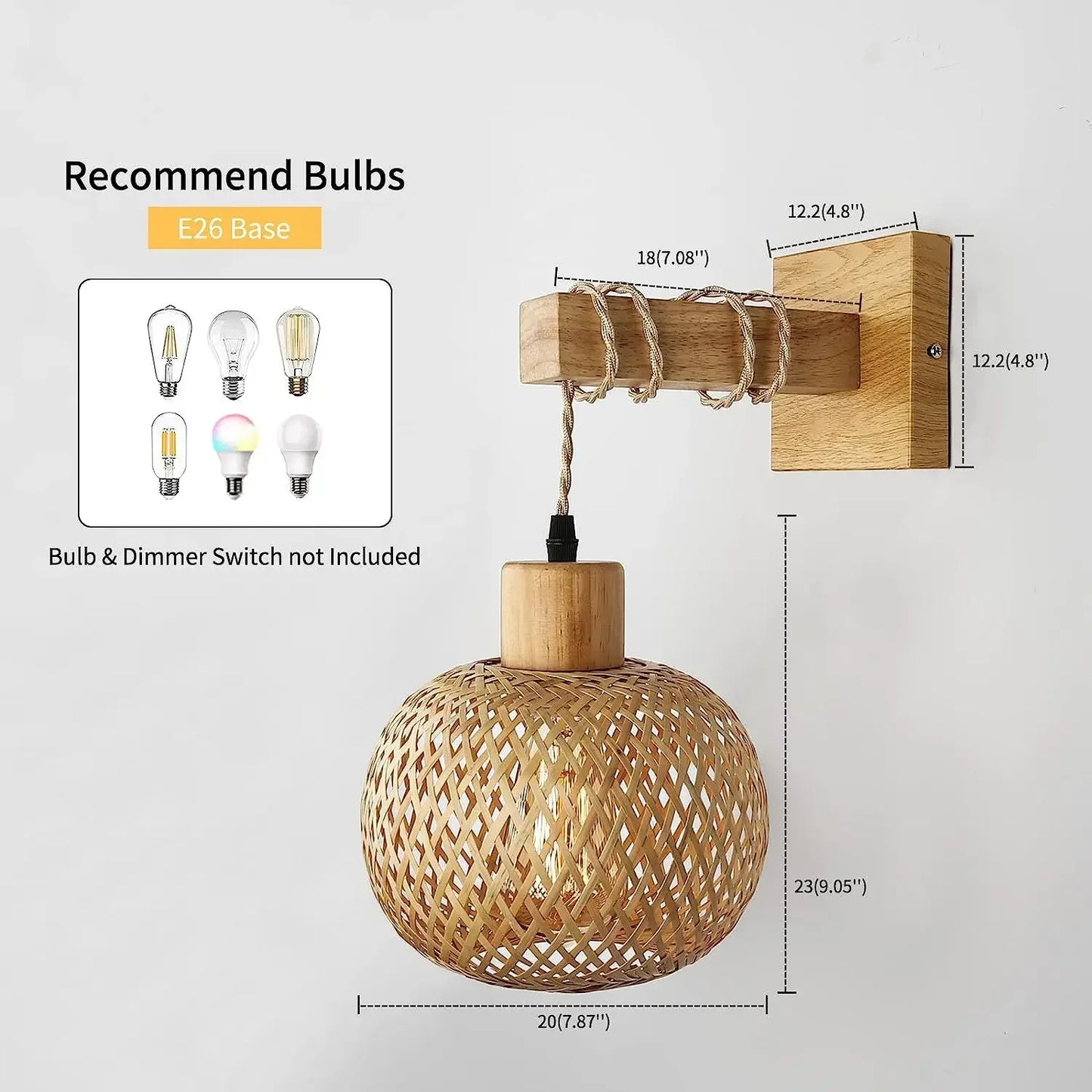 🌿 Handwoven Bamboo Lantern Wall Lamp – Natural Rattan Wicker Light for Bedroom, Living Room & Hallway ✨