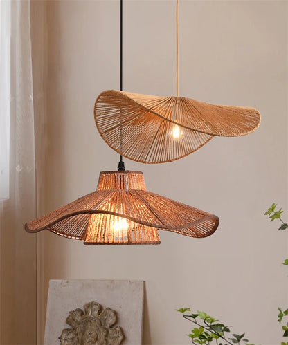 🌸 Wabi Sabi Rattan Flower Pendant Lamp – Minimalist Hemp Rope Ceiling Light for Bedroom, Dining & Café Decor ✨
