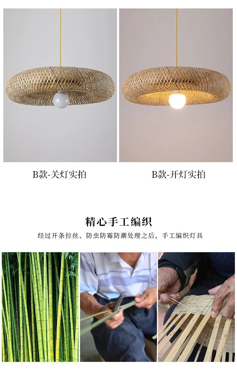 🌾 Handwoven Bamboo Pendant Light – 36cm LED Ceiling Lamp for Dining, Bedroom & Living Room | Natural Southeast Asian Style ✨