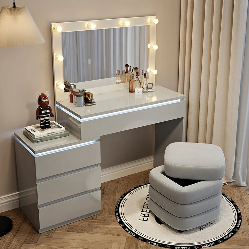 Luxury Hollywood Light Vanity Dressing Table – Modern Makeup Desk With Drawers & Chair