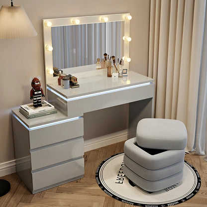 Luxury Hollywood Light Vanity Dressing Table – Modern Makeup Desk With Drawers & Chair