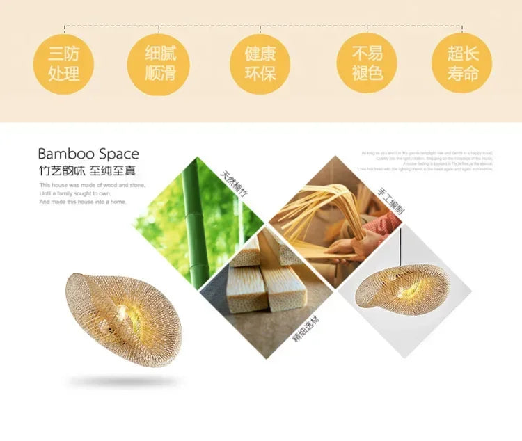 🌾 Handwoven Bamboo Pendant Light – 36cm LED Ceiling Lamp for Dining, Bedroom & Living Room | Natural Southeast Asian Style ✨