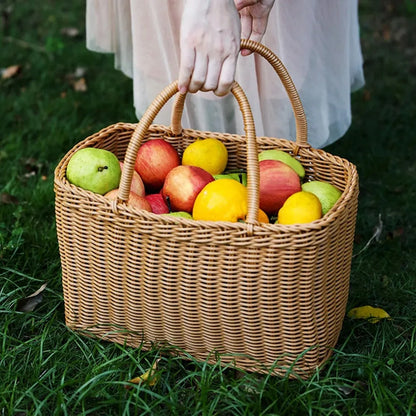 🧺 Handwoven Wicker Picnic & Storage Basket – Eco-Friendly Rattan Tote with Handle for Home, Garden & Beach 🌿✨