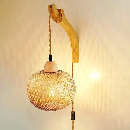 🌿 Handwoven Bamboo Wall Lamp – Natural Rattan Wicker Lantern Light for Bedroom & Living Spaces 🏮✨