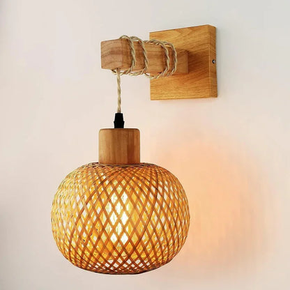 🌿 Handwoven Bamboo Lantern Wall Lamp – Natural Rattan Wicker Light for Bedroom, Living Room & Hallway ✨