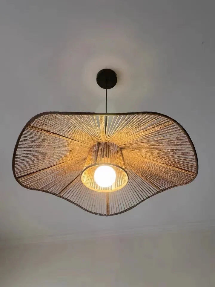 🌸 Wabi Sabi Rattan Flower Pendant Lamp – Minimalist Hemp Rope Ceiling Light for Bedroom, Dining & Café Decor ✨