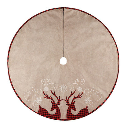 ✨ Rustic Plaid Linen Christmas Tree Skirt – Red Buffalo Check Reindeer Design for Cozy Farmhouse Holiday Decor