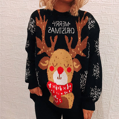 Women’s Merry Christmas Reindeer Sweater – Cute & Cozy Holiday Knit Pullover ❤️✨