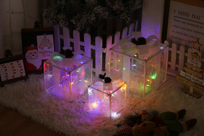 Remote Control LED Christmas Gift Box Lights – 3-Piece Glowing Holiday Decoration Set ✨