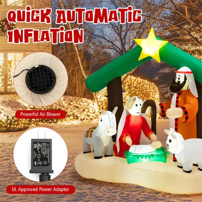 6.7FT Giant Inflatable Christmas Nativity Scene with LED Lights – Quick Setup Outdoor Yard Decoration ✨