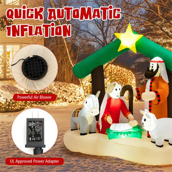 6.7FT Giant Inflatable Christmas Nativity Scene with LED Lights – Quick Setup Outdoor Yard Decoration ✨