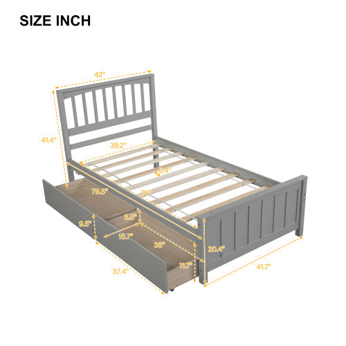 ✨ Twin Size Platform Bed with Built-in Drawers | Space-Saving Modern Bed Frame for Bedroom ️