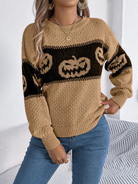 “Halloween Pumpkin Sweater – Cozy Knitted Pullover for Women”
