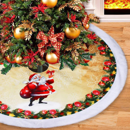 ✨ Flannel Christmas Tree Skirt – Santa Claus & Snowflake Print Cozy Tree Bottom Mat for Holiday Home Décor ❄️