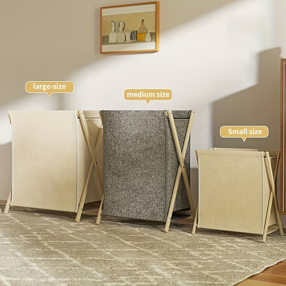 ✨ Collapsible Laundry Basket with Wooden Frame | Minimal Beige Fabric Hamper for Modern Homes