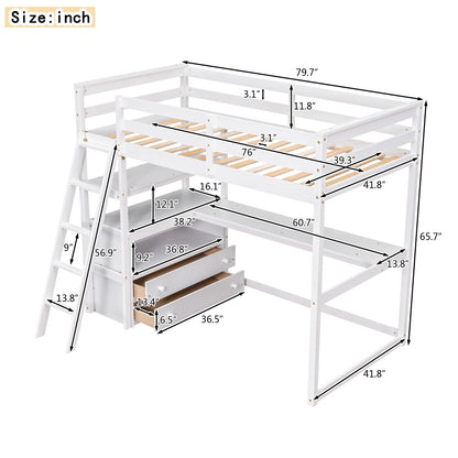 ✨ Twin Loft Bed with Desk, Shelves & 2 Drawers | Space-Saving Study Bed for Kids & Teens – White ️