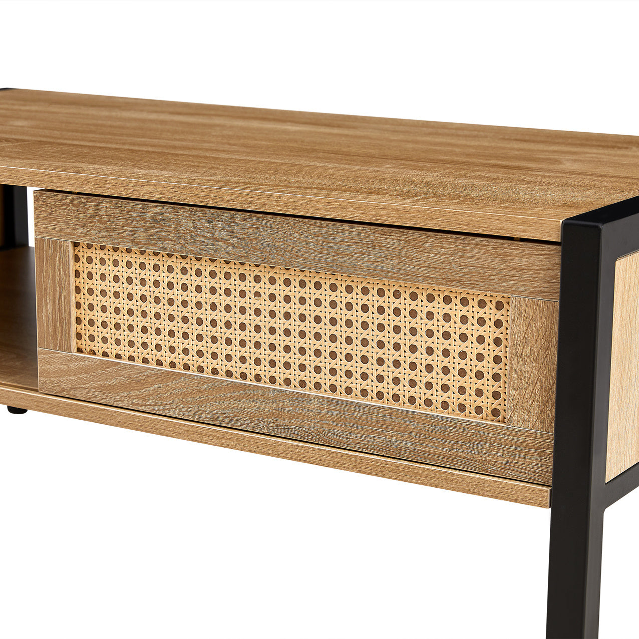 ✨ Modern Rattan Coffee Table with Metal Legs | Sliding Door Storage Table for Living Room ☕