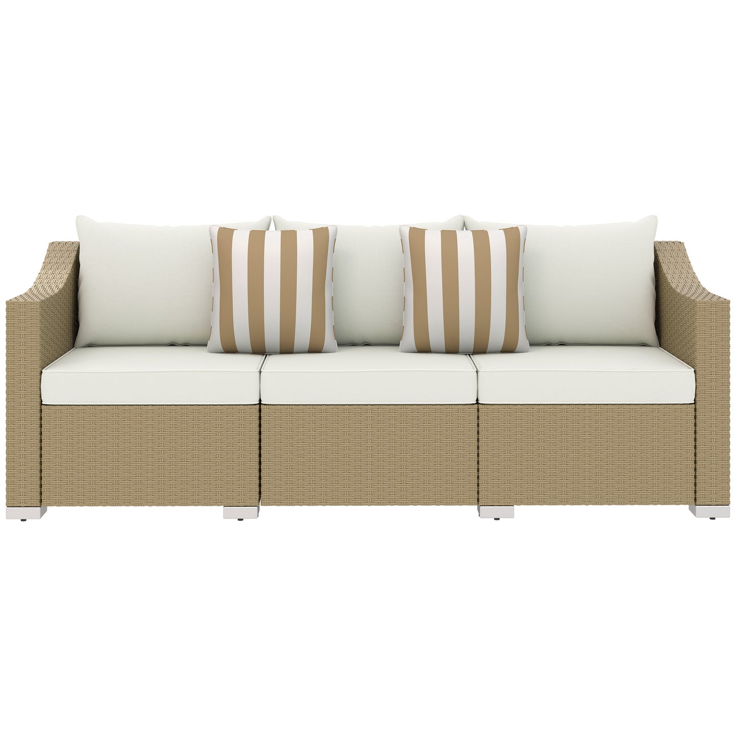 🏝️ Sandstone Serenity Rattan Sofa — 3-Seater Handwoven Lounge with Cream Cushions & Natural Frame | Coastal Calm & Modern Comfort ☀️✨