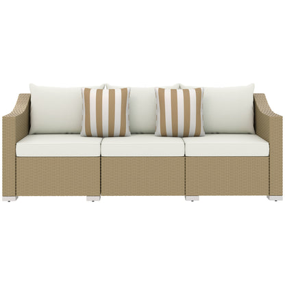 🏝️ Sandstone Serenity Rattan Sofa — 3-Seater Handwoven Lounge with Cream Cushions & Natural Frame | Coastal Calm & Modern Comfort ☀️✨