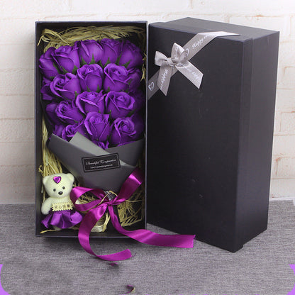 🧸 Teddy Rose Soap Flower Gift Box – Cute Surprise Bouquet with Free Mini Bear 🌹🎁