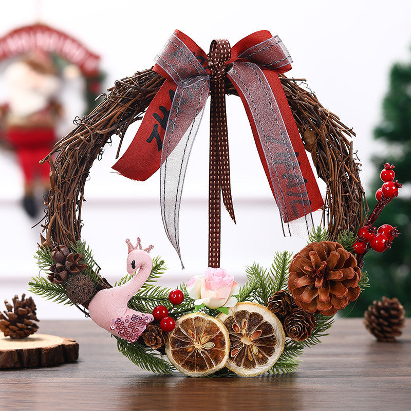 Elegant “Merry Christmas” Door Wreath – Festive Golden Bow & Pine Ornament Decoration ✨