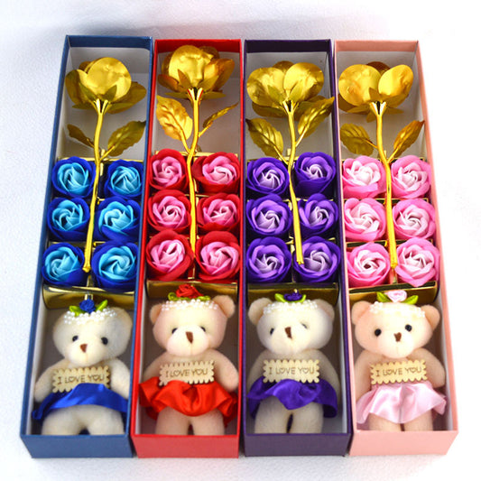 🌹 Golden Rose Soap Flower Teddy Gift Box – A Luxury Valentine Surprise 🧸💝