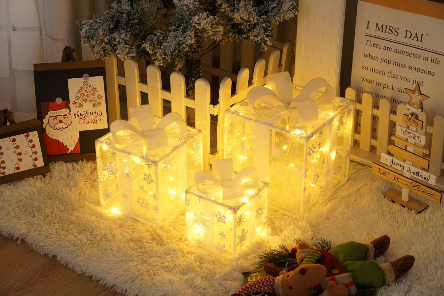 Remote Control LED Christmas Gift Box Lights – 3-Piece Glowing Holiday Decoration Set ✨