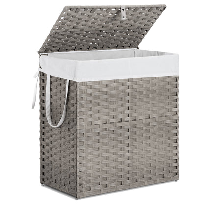 ✨ Handwoven Rattan Laundry Basket with Lid | 110L Foldable Storage Hamper with Handles & Removable Liner