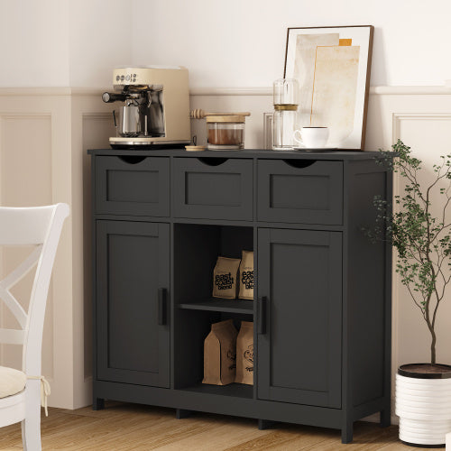 Matte Black Wooden Storage Cabinet with Drawers & Shelves – Modern Accent Sideboard for Living Room & Entryway