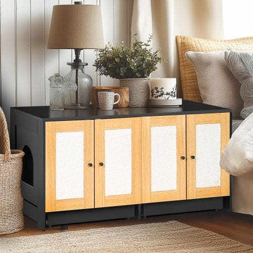 🐾 Purrfect Hideaway Rattan Cat Cabinet — Dual Litter Enclosure & Stylish Furniture for Modern Homes ✨🐈