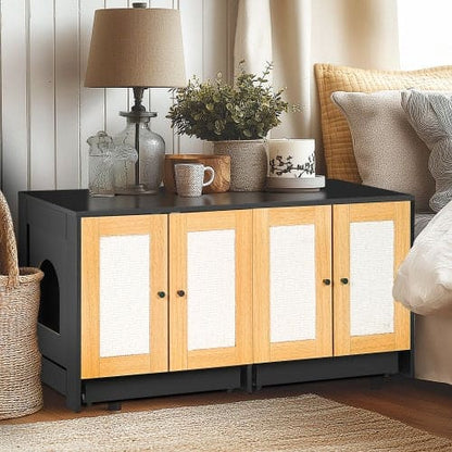🐾 Purrfect Hideaway Rattan Cat Cabinet — Dual Litter Enclosure & Stylish Furniture for Modern Homes ✨🐈