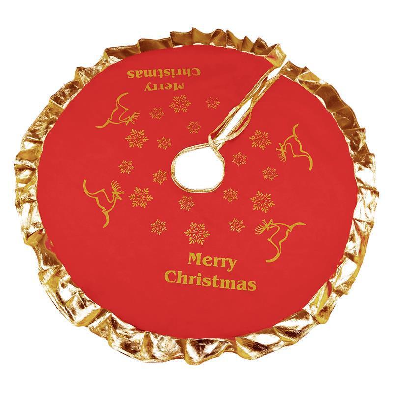 ✨ Red & Gold Christmas Tree Skirt – Elegant “Merry Christmas” Design with Reindeer Carriage  Luxury Festive Base Mat for Holiday Trees