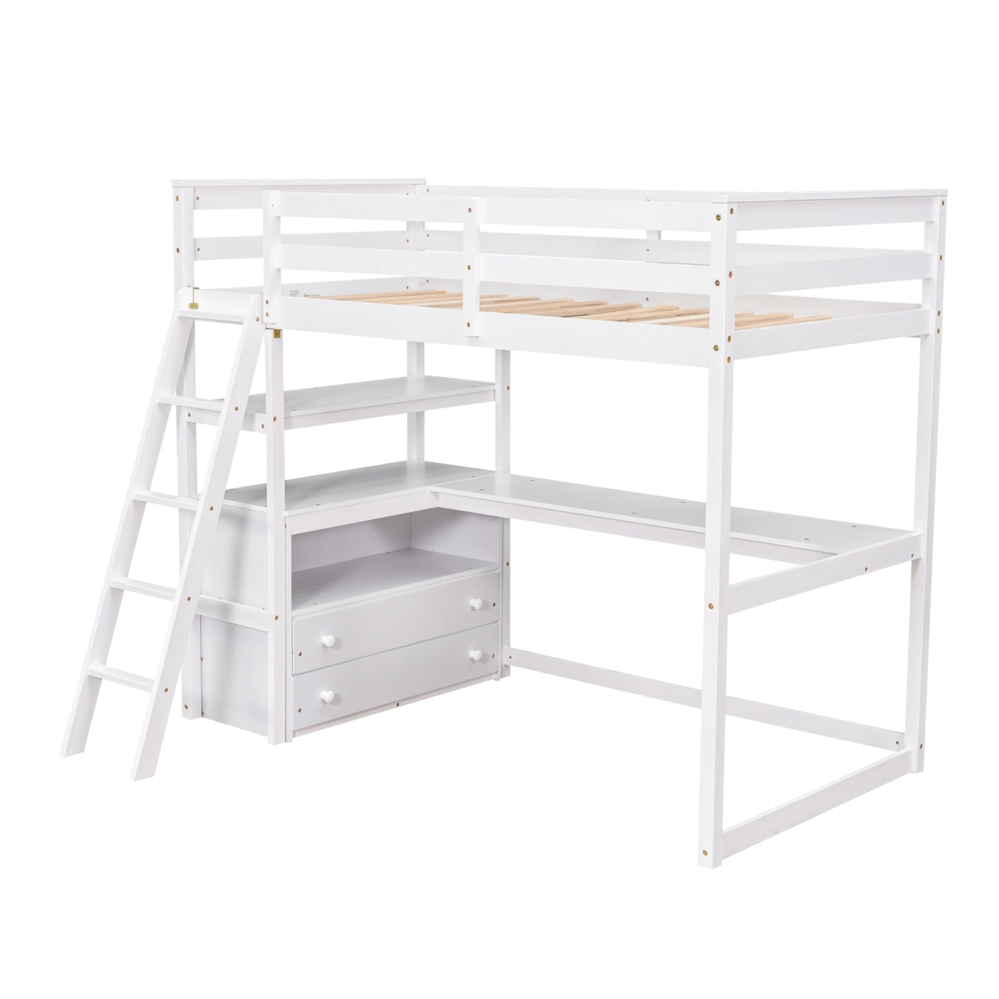 ✨ Twin Loft Bed with Desk, Shelves & 2 Drawers | Space-Saving Study Bed for Kids & Teens – White ️