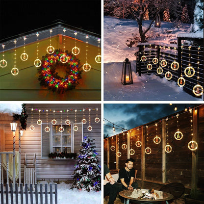 LED Christmas Curtain Lights – Creative Hanging Window Lights with Santa & Snowflake Ornaments for Cozy Holiday Décor ✨