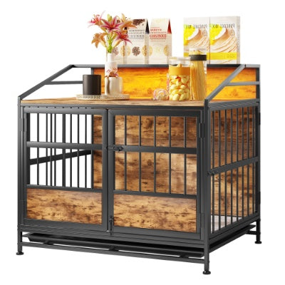 Modern Wooden Dog Crate Furniture with Storage – Double Door Pet Kennel for Large & Medium Dogs