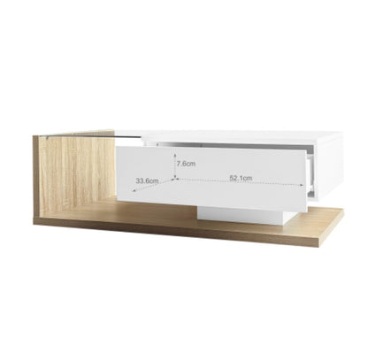 High Gloss LED Coffee Table – Modern White & Natural Wood Center Table with Hidden Storage ✨