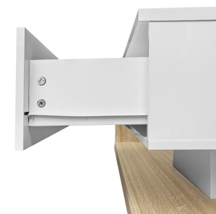 High Gloss LED Coffee Table – Modern White & Natural Wood Center Table with Hidden Storage ✨