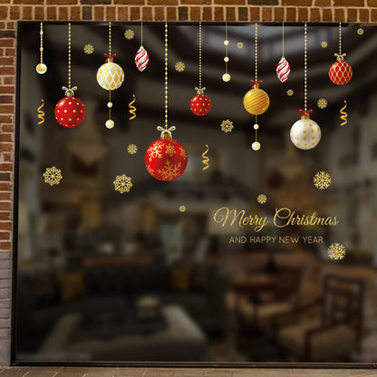 Golden Glow Christmas Hanging Ball Stickers – Elegant Window & Wall Ornaments  Holiday Home Decoration